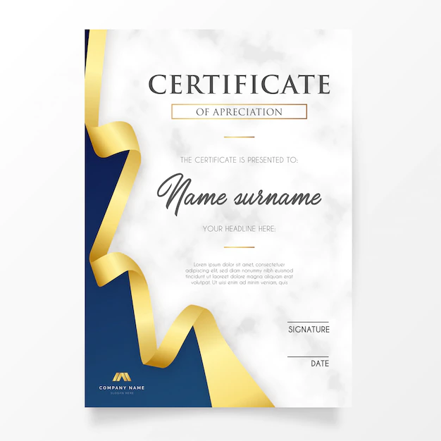 Free Vector | Elegant certificate with golden ribbon
