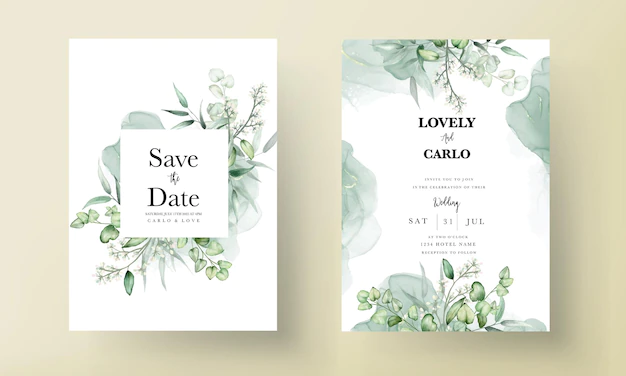 Free Vector | Elegant eucalyptus leaves watercolor wedding invitation card