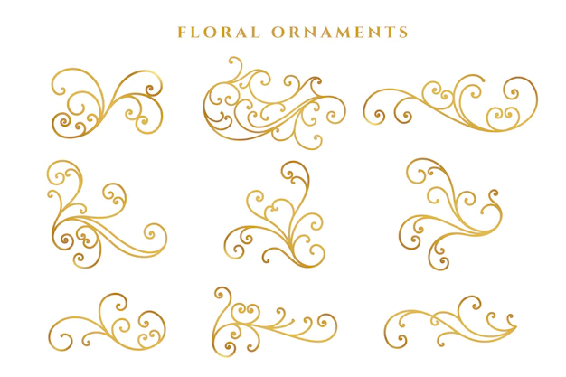 Free Vector | Elegant golden floral decoration big set