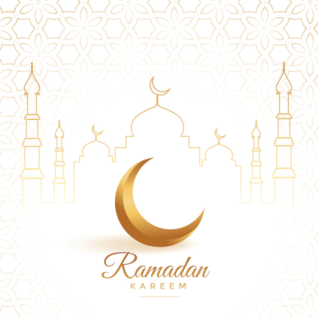 Free Vector | Elegant golden moon with mosque ramadan kareem background