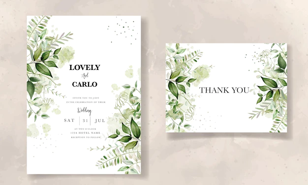 Free Vector | Elegant leaves watercolor wedding invitation with splash watercolor background