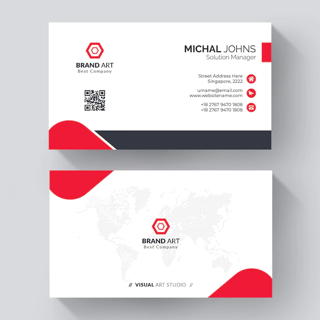 Free Vector | Elegant minimal business card template with red details