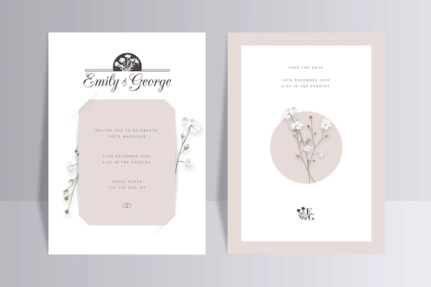 Free Vector | Elegant minimalistic floral wedding invitation template