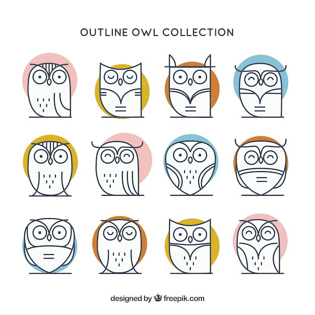 Free Vector | Elegant outline owl pack