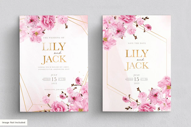 Free Vector | Elegant watercolor cherry blossom wedding invitation card set
