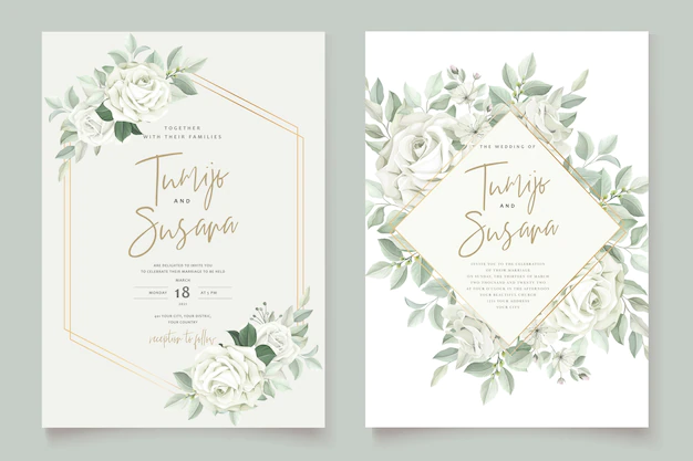 Free Vector | Elegant wedding card with beautiful floral and leaves template