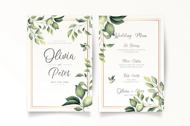Free Vector | Elegant wedding invitation and menu template