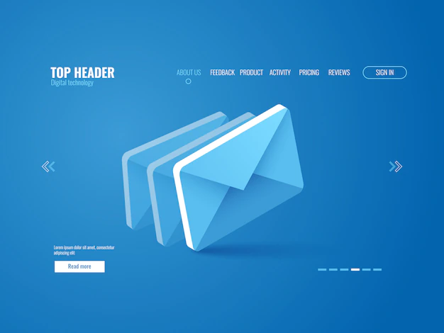Free Vector | Email icon isometric, website page template on blue background
