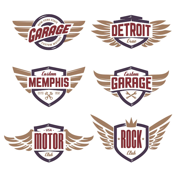 Free Vector | Emblems with wings set