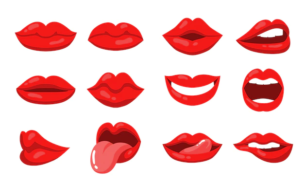 Free Vector | Emotion expression with female lips and mouth set