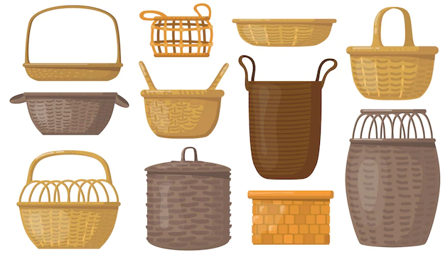 Free Vector | Empty baskets set. wicker boxes and hampers, containers for storage.