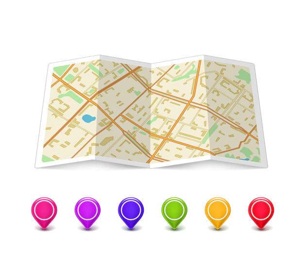 Free Vector | Empty map with multicolored pin pointers
