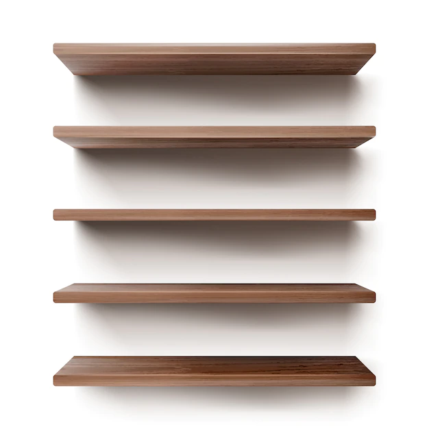 Free Vector | Empty wooden shelves on white wall