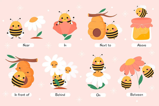 Free Vector | English prepositions with bees