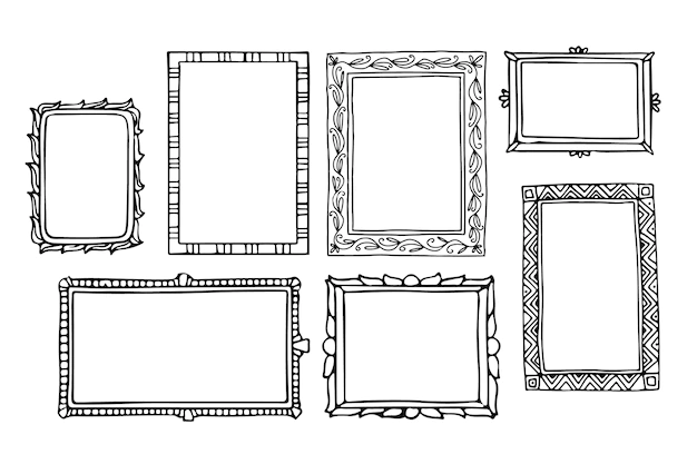 Free Vector | Engraving doodle frame set