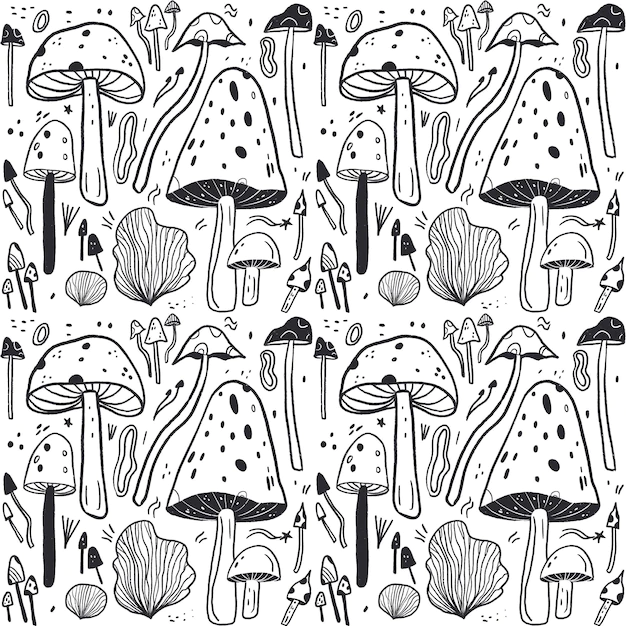 Free Vector | Engraving hand drawn mushroom pattern
