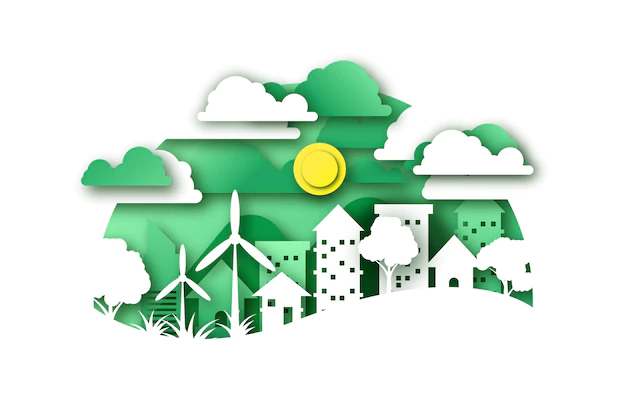 Free Vector | Environmental concept in paper style with city and windmills