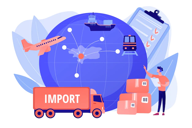 Free Vector | Established international trade routes. selling goods overseas. export control, export controlled materials, export licensing services concept. pinkish coral bluevector isolated illustration