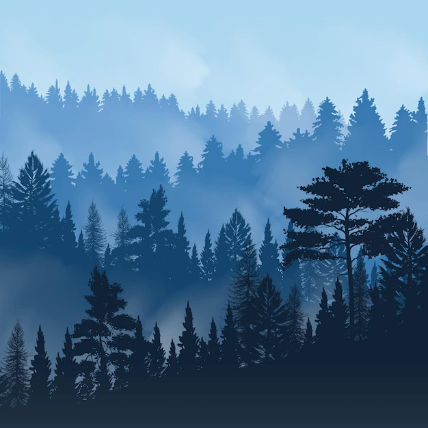 Free Vector | Evening fog over tops of trees of pine forest