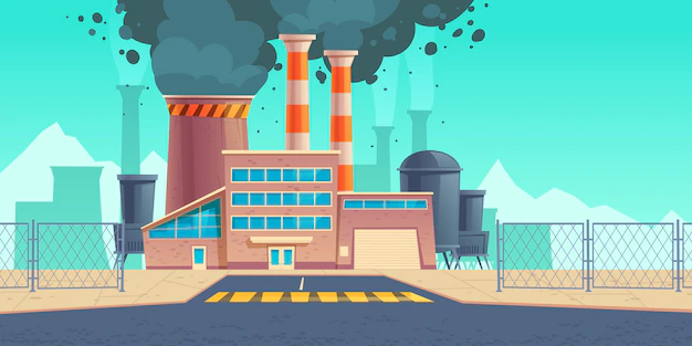 Free Vector | Factory building with black smoke from chimneys