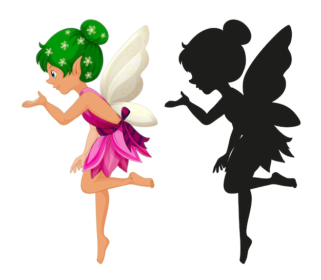 Free Vector | Fairy characters and its silhouette on white background