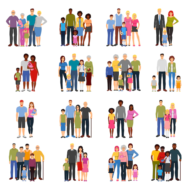 Free Vector | Family members groups flat icons set