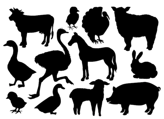 Free Vector | Farm animals livestock silhouettes.