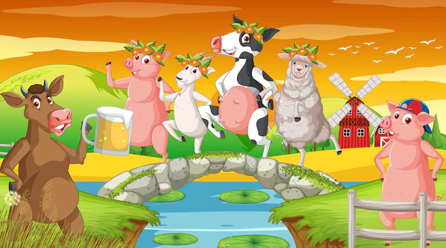 Free Vector | Farm background with happy animals