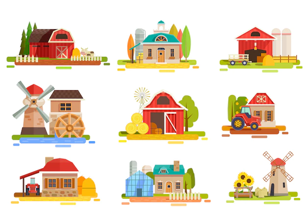 Free Vector | Farm flat scenery collection