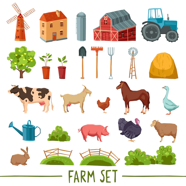 Free Vector | Farm multicolored icon set