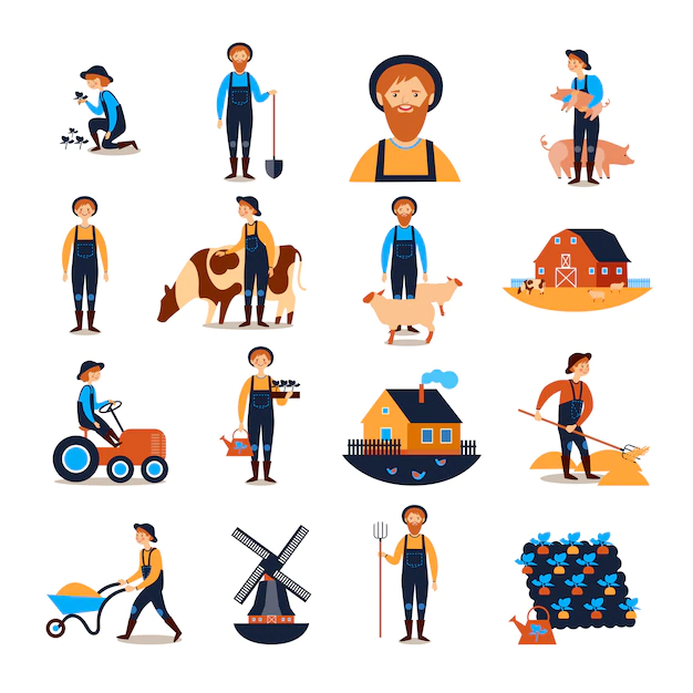 Free Vector | Farmers flat icons collection