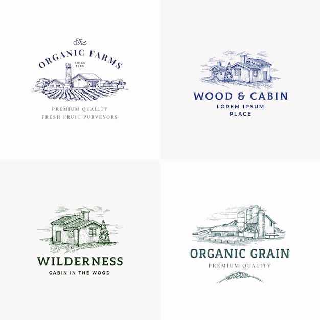 Free Vector | Farms and cabins abstract  signs, symbols or logo templates set.
