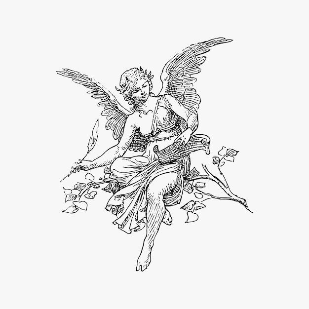 Free Vector | Female angel vintage drawing