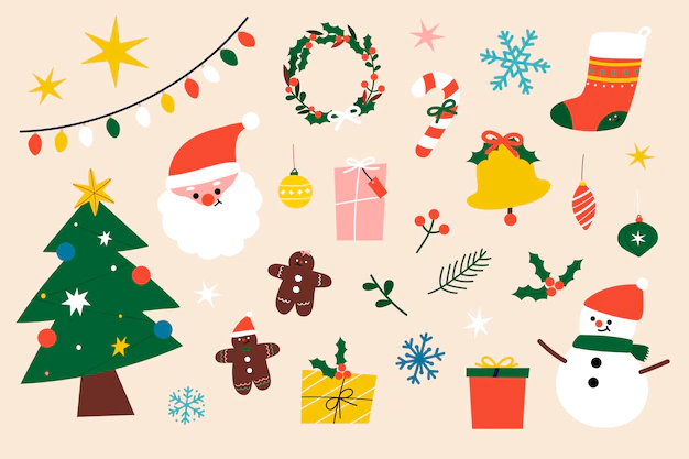 Free Vector | Festive christmas clipart elements collection