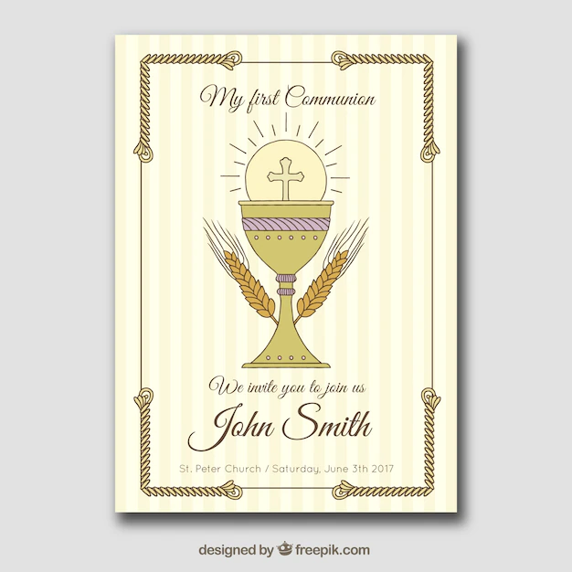 Free Vector | First communion card with hand drawn chalice