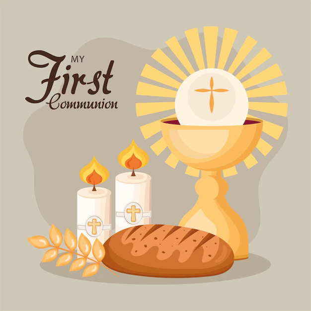 Free Vector | First communion lettering with chalice