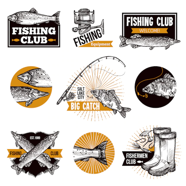 Free Vector | Fishing logo emblems set