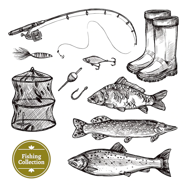 Free Vector | Fishing sketch set