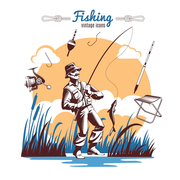 Free Vector | Fishing vintage icons composition