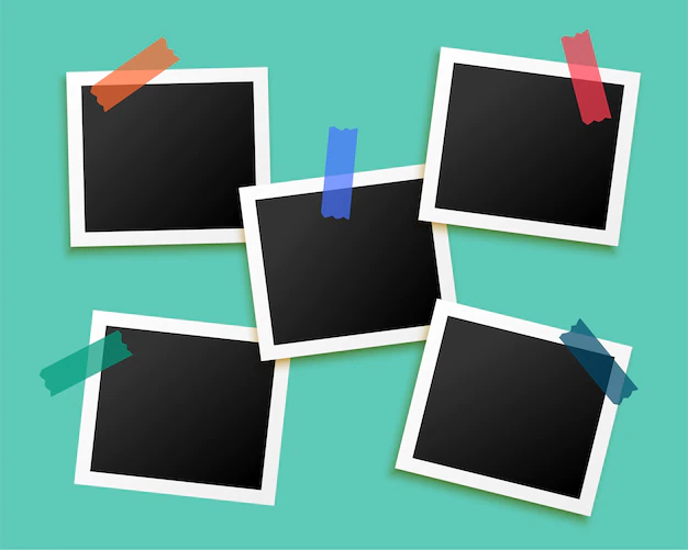 Free Vector | Five photo frames sticked by tape background