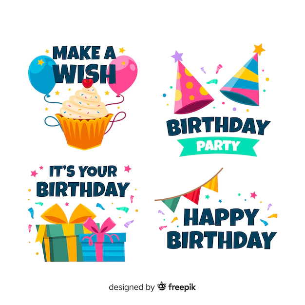 Free Vector | Flat birthday party label collection