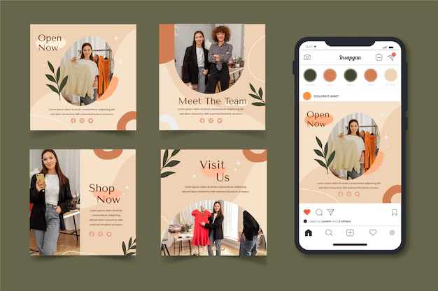 Free Vector | Flat boho instagram posts collection with photo