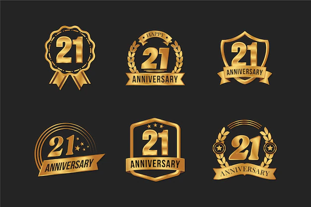 Free Vector | Flat design 21 anniversary golden badges collection