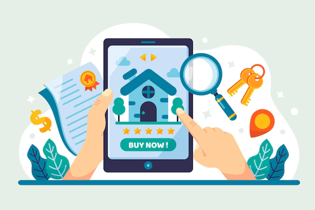 Free Vector | Flat design real estate searching with tablet