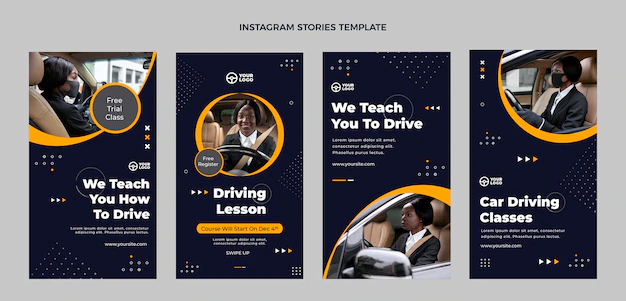 Free Vector | Flat driving school instagam stories collection