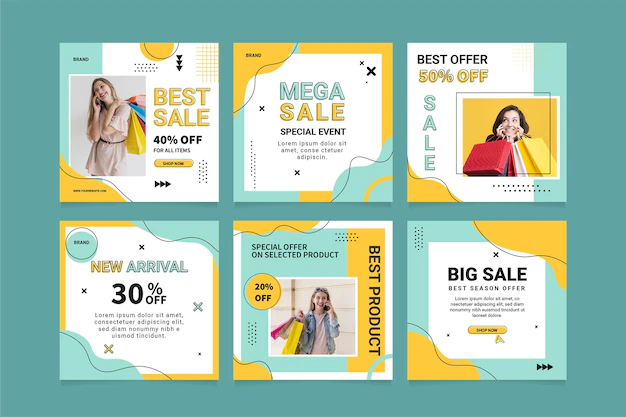 Free Vector | Flat instagram sale posts collection with photo