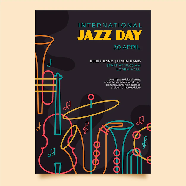 Free Vector | Flat international jazz day vertical poster template