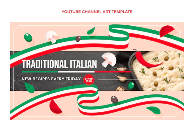 Free Vector | Flat italian food youtube channel art