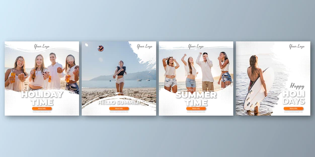Free Vector | Flat summer instagram posts collection with photo