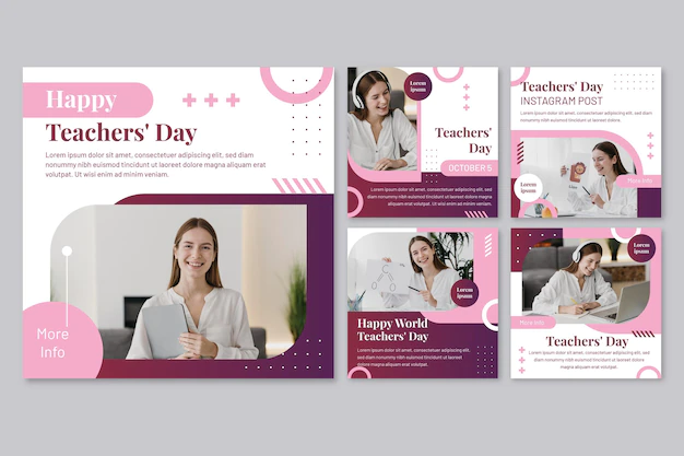 Free Vector | Flat teachers' day instagram posts collection with photo